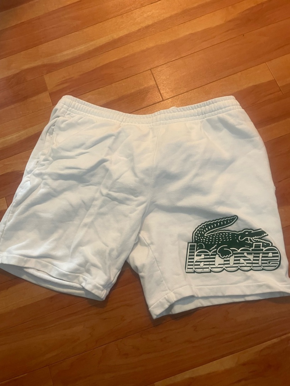 Lacoste White sweatshort with Green Crocodile Logo
